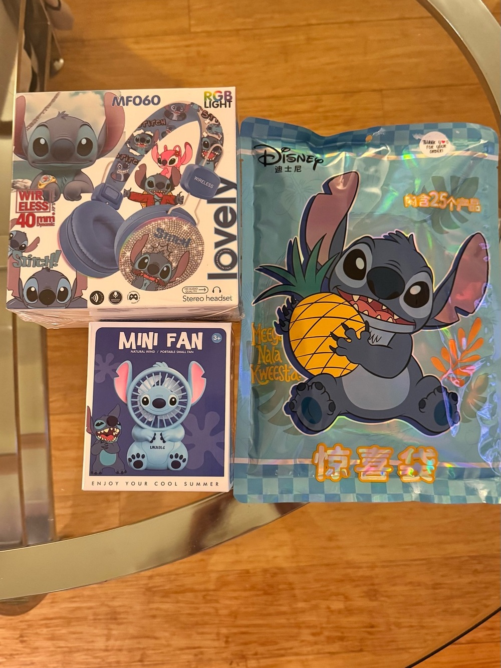 Stitch Wireless Headset + Mini Fan Bundle in Blue, Mystery stitch bag